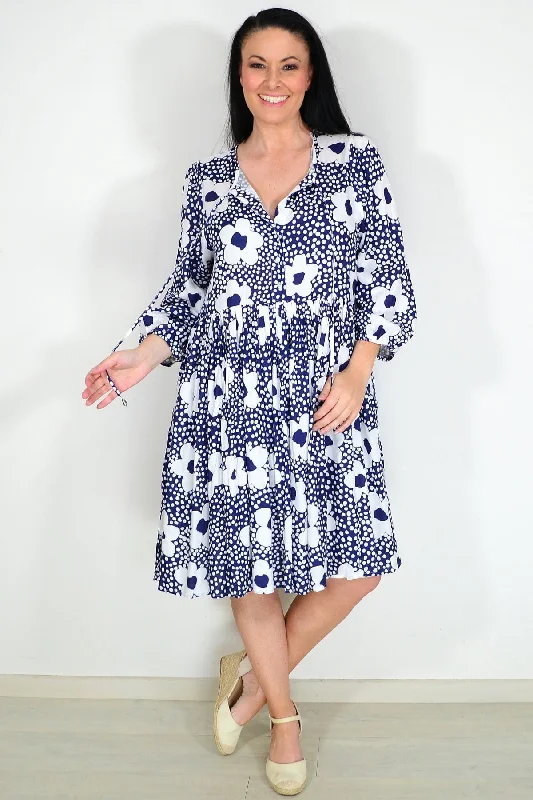 Flower With Dots Print Tunic Dress