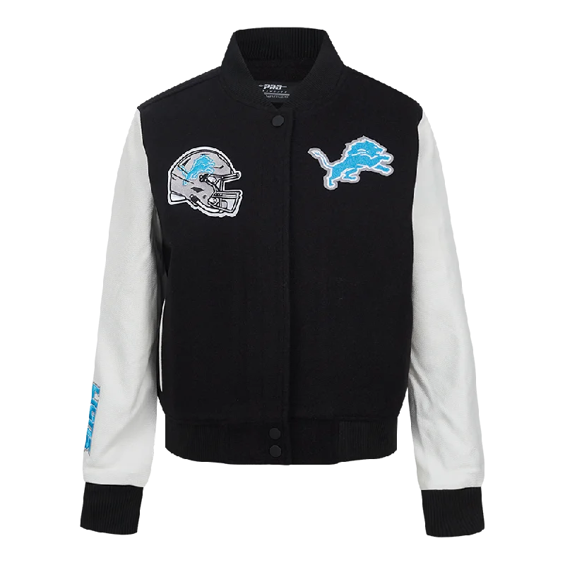 NFL DETROIT LIONS CLASSIC WOMEN'S WOOL VARSITY JACKET (BLACK/WHITE)