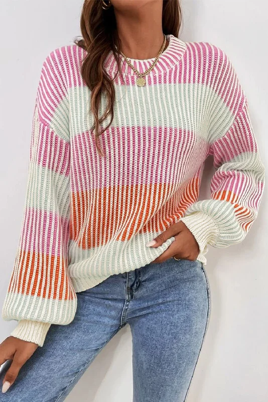 KaleaBoutique Colorblock Textured Knit Bubble Sleeve Sweater