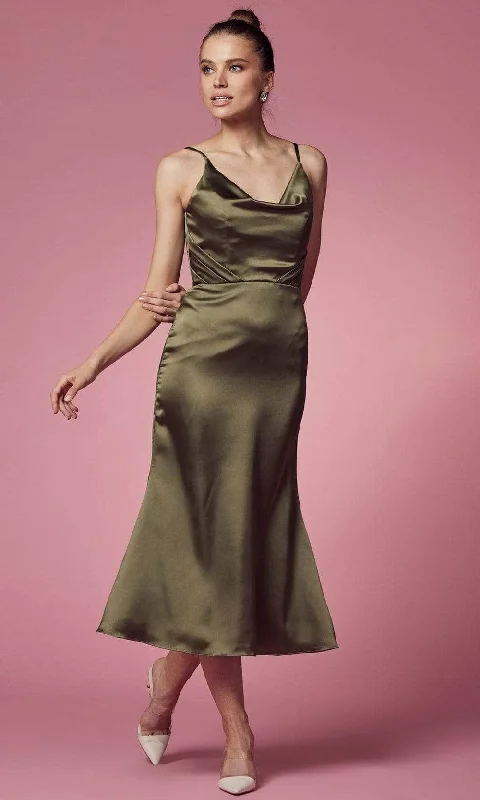 Nox Anabel - Cowl Neck Trumpet Cocktail Dress R1027 - 1 pc Olive In Size 6 Available