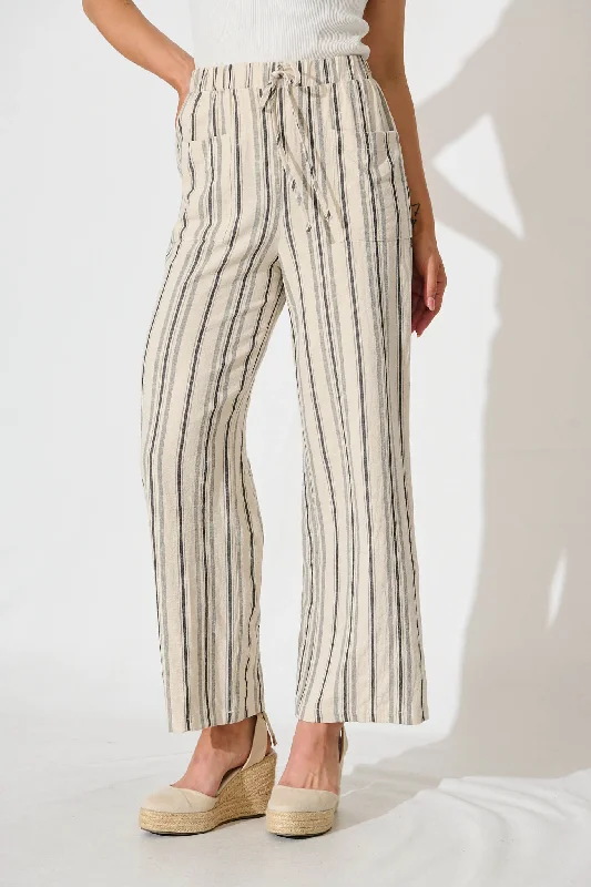 Cita Pant In Oatmeal With Black Stripe Cotton