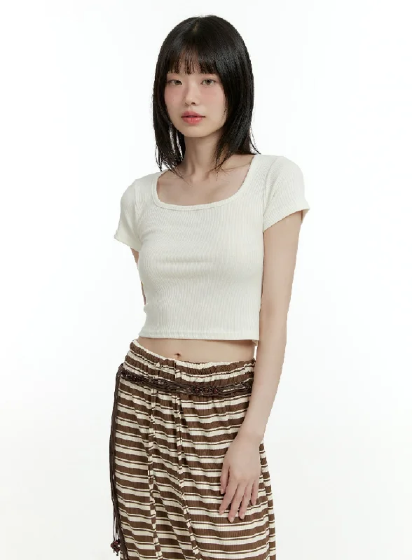 Basic Square Neck Slim Crop Top CL426