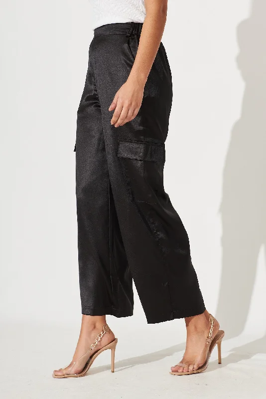 Winona Cargo Pant In Black Satin