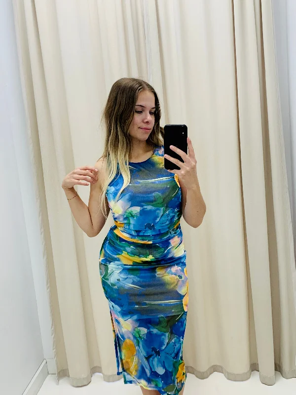 NEW ASHANTI MIDI DRESS (BLUE FLORAL)