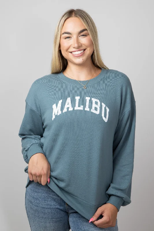 C&C California Millie Malibu Beach Terry Cloth Sweatshirt for Women in Goblin Blue | 89B02958T-J400-BLUE