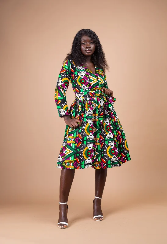 Juliana Ankara Midi Dress | Green and Yellow African Print