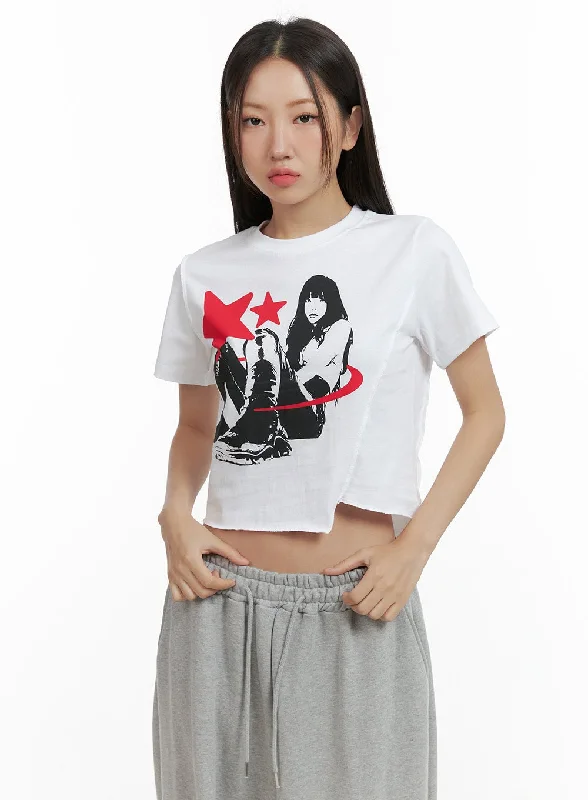 Unbalanced Graphic Crop Tee CL417