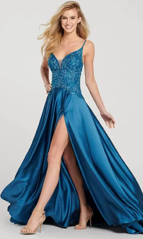 Ellie Wilde EW119048 - Shimmering Plunging V-neck Long Dress