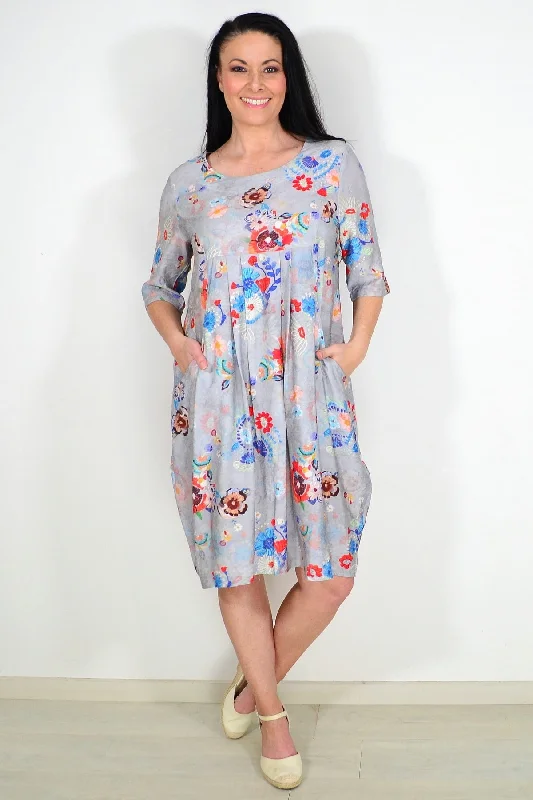 Grey Floral Print Tunic Dress