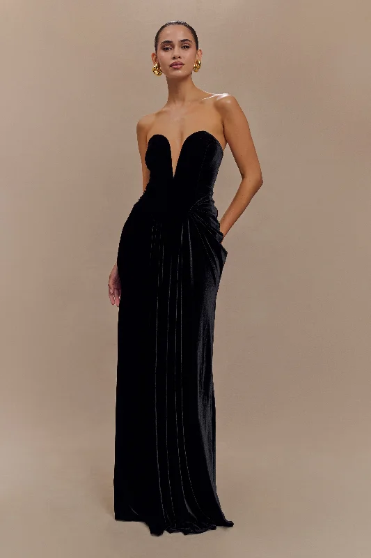 Paige Strapless Velvet Maxi Dress - Black