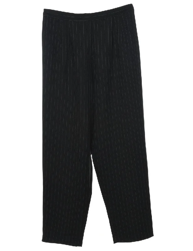 Black Pinstriped Tapered Trousers - W30 L30