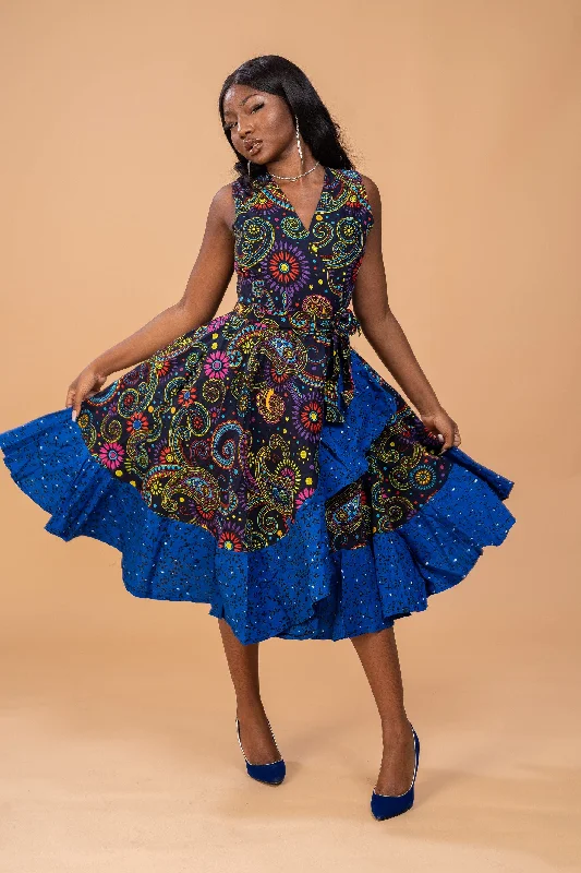 Brenda Ankara Wrap Dress | Blue African Print