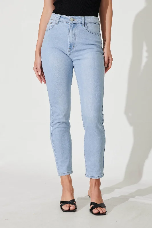 Tiago High Rise Straight Leg Crop Jean In Light Blue Denim