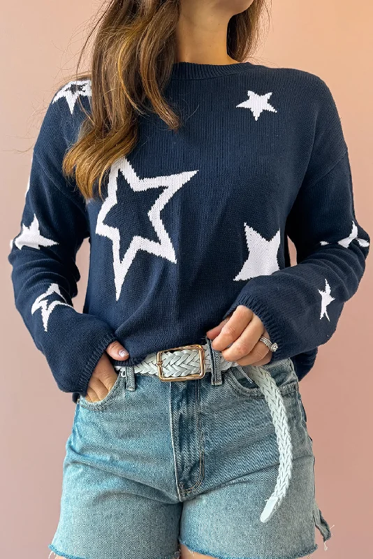 KaleaBoutique Star Pattern Drop Shoulder Knitted Sweater