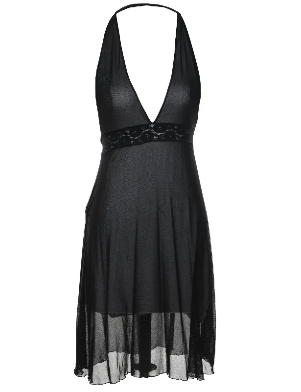 Black Sheer 1990s Halterneck Slip Dress - XS