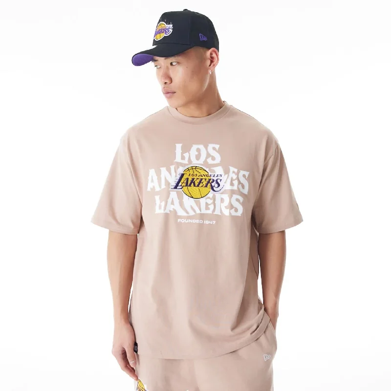 LA Lakers NBA Graphic Beige Oversized T-Shirt