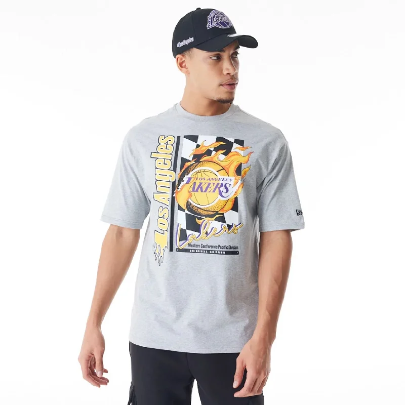 LA Lakers NBA Flame Print Grey Oversized T-Shirt