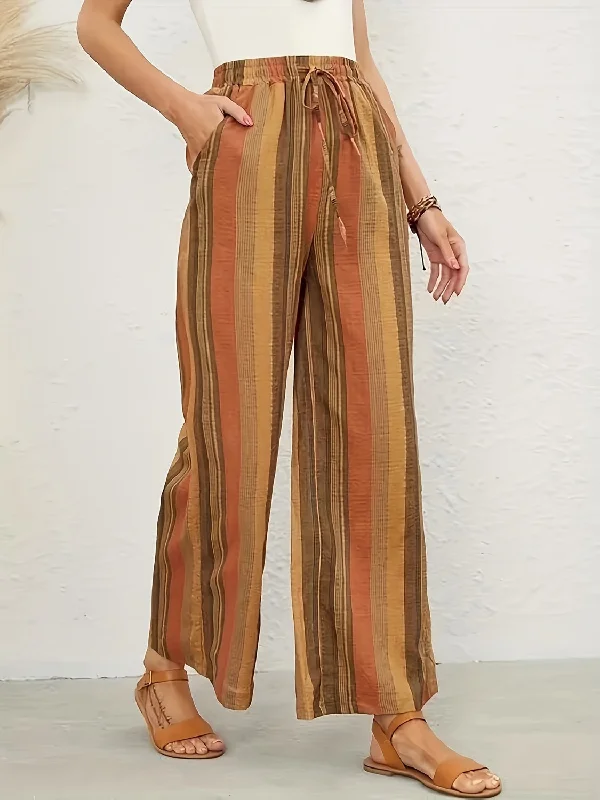 Drawstring Striped Wide Leg Pants