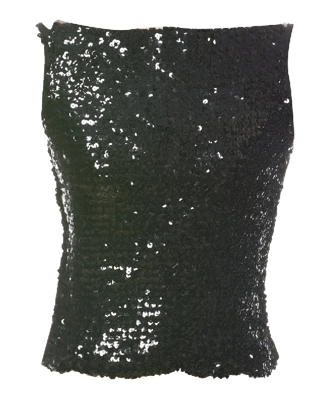 Black Sequined Party Top - S