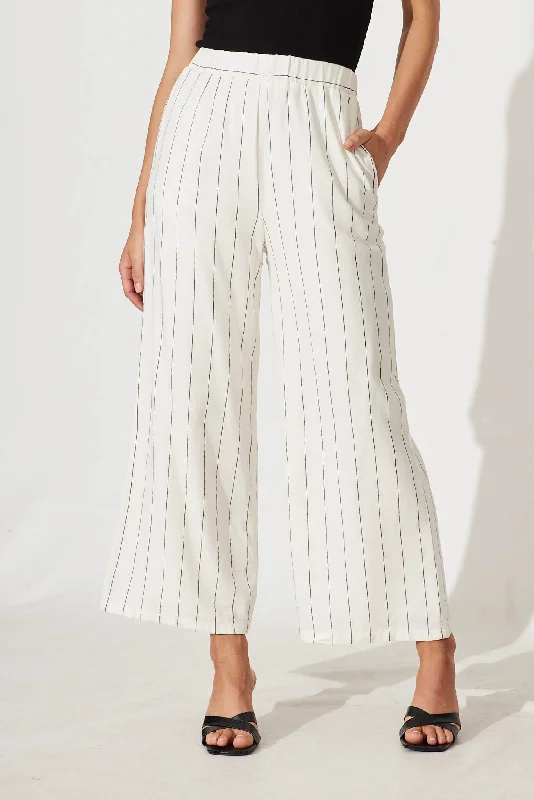 Eloisa Pant In Cream With Black Pinstripe Cotton Linen