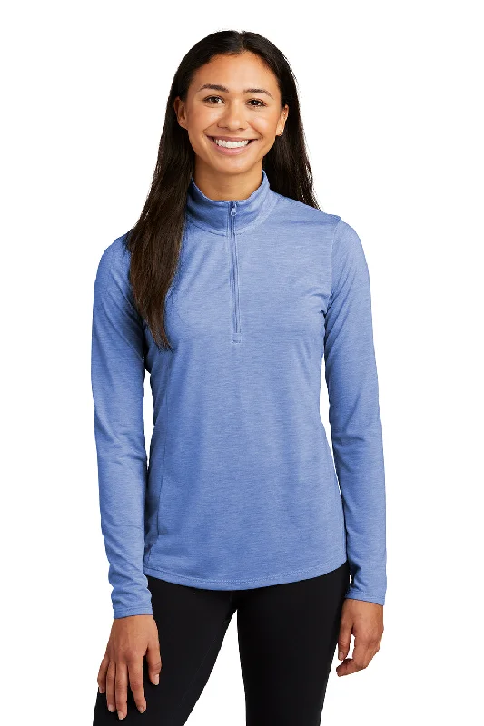 Sport-Tek Womens Moisture Wicking 1/4 Zip Sweatshirt - Heather True Royal Blue