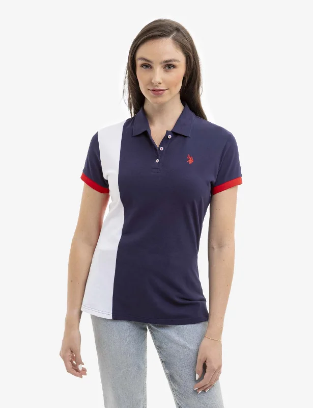 PIECED STRIPE POLO SHIRT