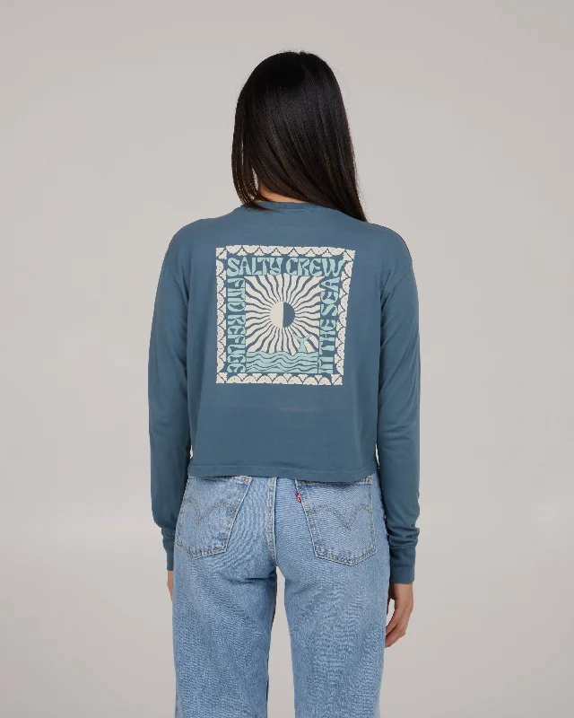 Optic Sea Long Sleeve Crop Tee - Fin Blue