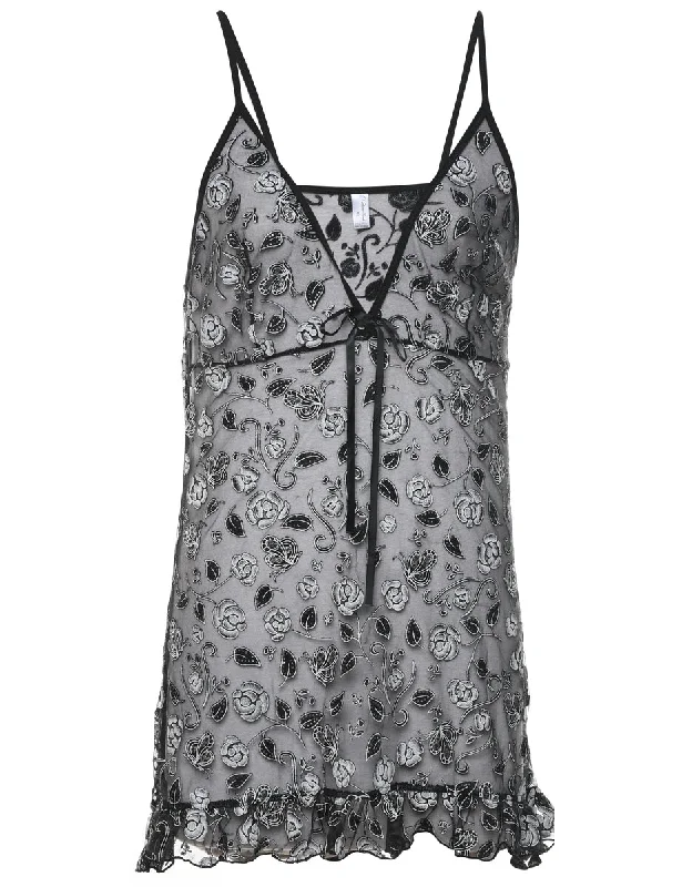 Black Sheer Floral Slip Dress - XL