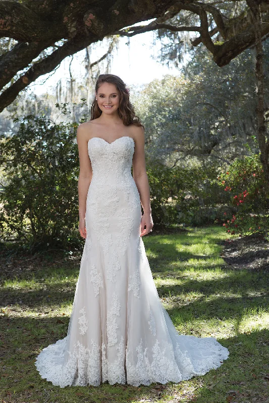 Lace Strapless Neckline Fit & Flair Gown with Stunning Lace Hem - #6167