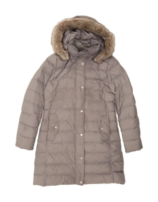 TOMMY HILFIGER Womens Hooded Padded Coat UK 14 Medium Grey Polyester