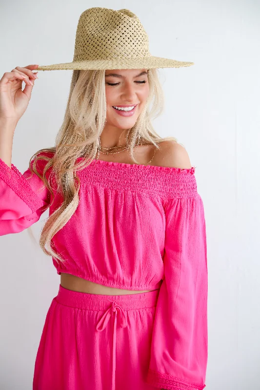 FINAL SALE - Island Favorite Fuchsia Cropped Blouse - DU DEAL