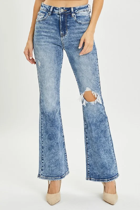 High Rise Distressed Flare Jeans