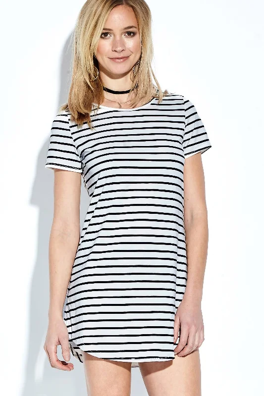 Wholesale Round Neck Short Sleeve Stripe Bodycon Mini Dresses