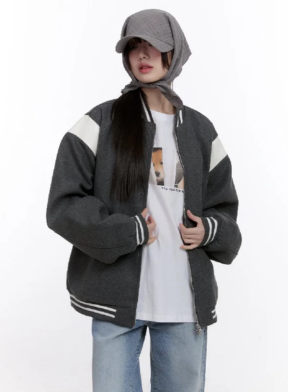 Oversized Wool-Blend Varsity Jacket CF512