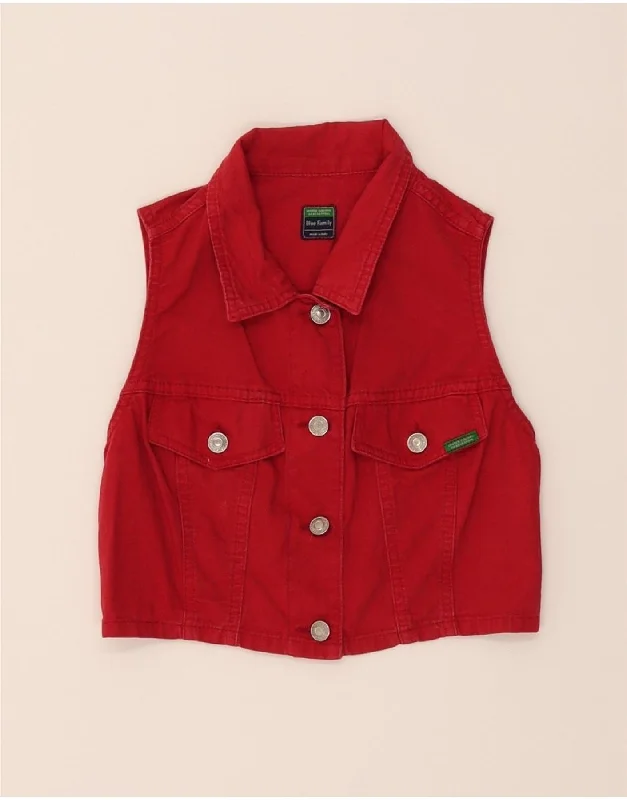 BENETTON Womens Crop Denim Gilet IT 42 Medium Red Cotton