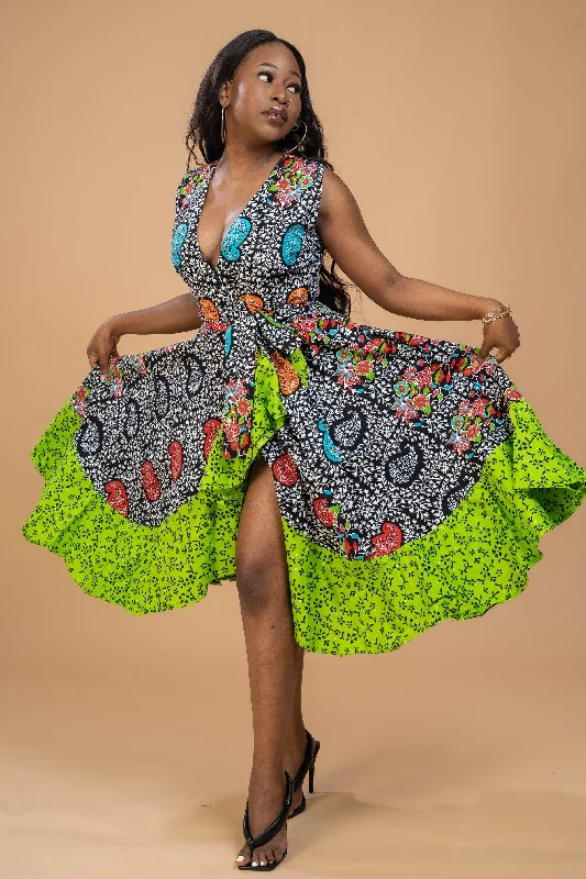 Bunmi Ankara Wrap Dress | Green African Print