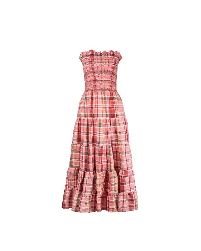 BIRD MAXI DRESS PEACHIE TARTAN