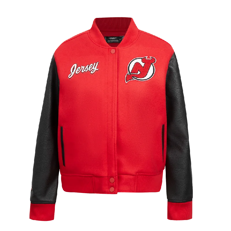 NHL NEW JERSEY DEVILS CLASSIC WOMEN'S WOOL VARSITY JACKET (RED/BLACK)