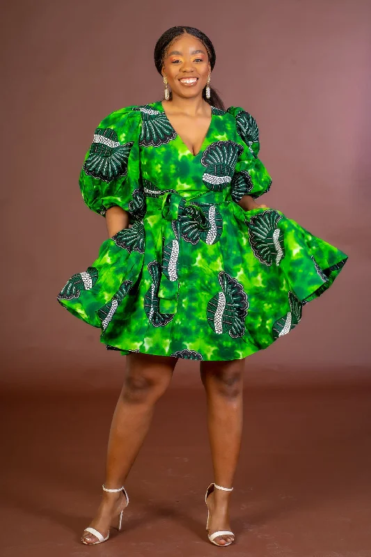 Judith Ankara Midi Dress | Green African Print