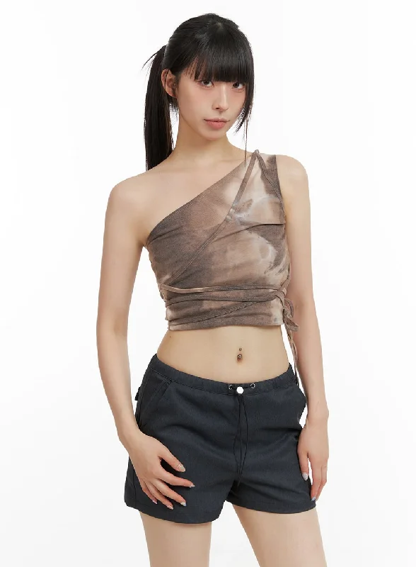 Unbalanced Graphic One Shoulder Crop Top CL422