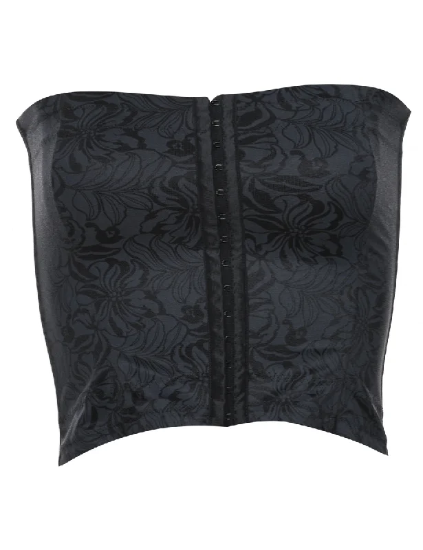 Black Shiny Floral Corset Bandeau - XS