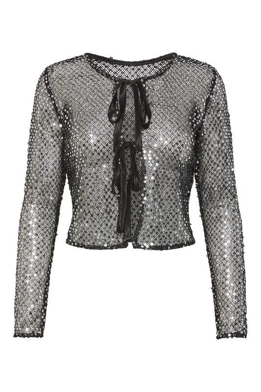 Pieces - Pcrissi Ls Reversible Sequins Cardigan - 4674449 Black Silver Sequins