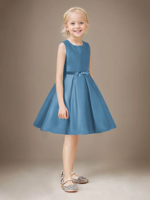 Simple A-Line Sleeveless Short Satin Flower Girl Dresses