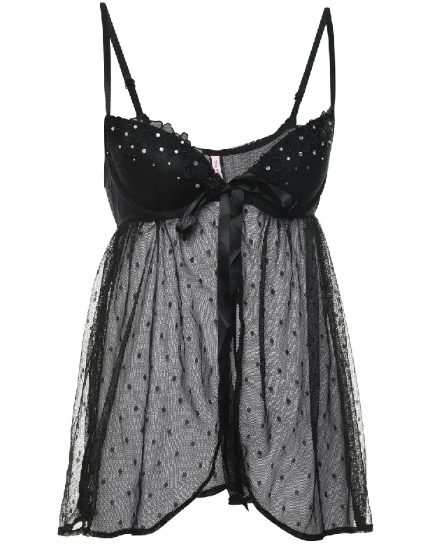 Black Sheer 1990s Boned Babydoll - M