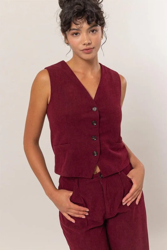 Wine Colored Corduroy Vest Unique Women's Upcycled Unique Women's Upcycled
